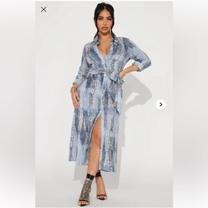 Fashionnova Jolene Midi Shirt Dress - Blue/combo